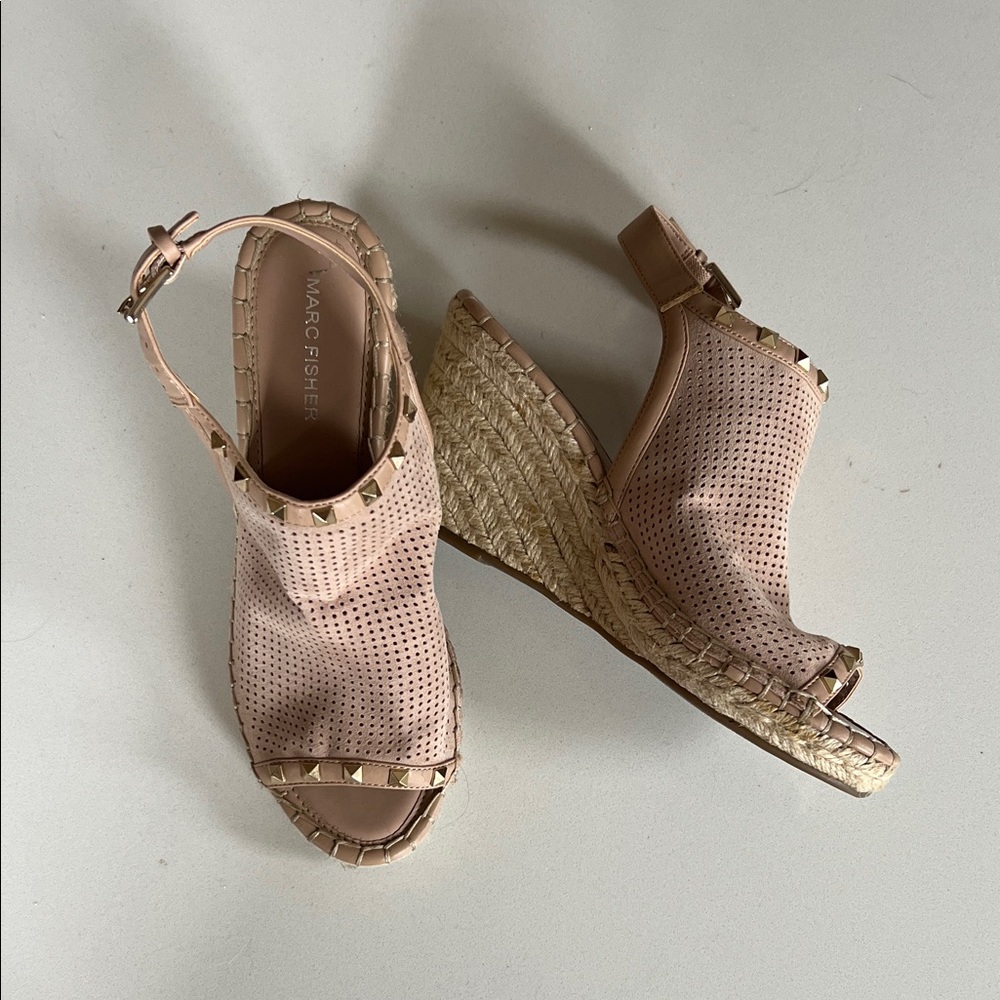 Marc Fisher Blush Perforated Studded Espadrille Wedges